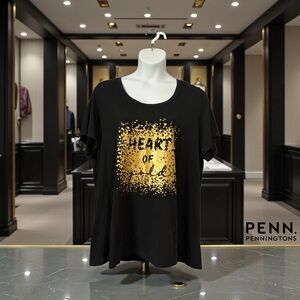 Penningtons, Plus Size 2X Boyfriend T-Shirt, Black Gold Graphic